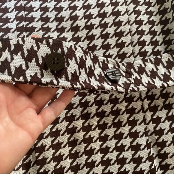 Vintage Mod 60s Houndstooth Open Front Polyester Vest Brown White Womens - Picture 11 of 15
